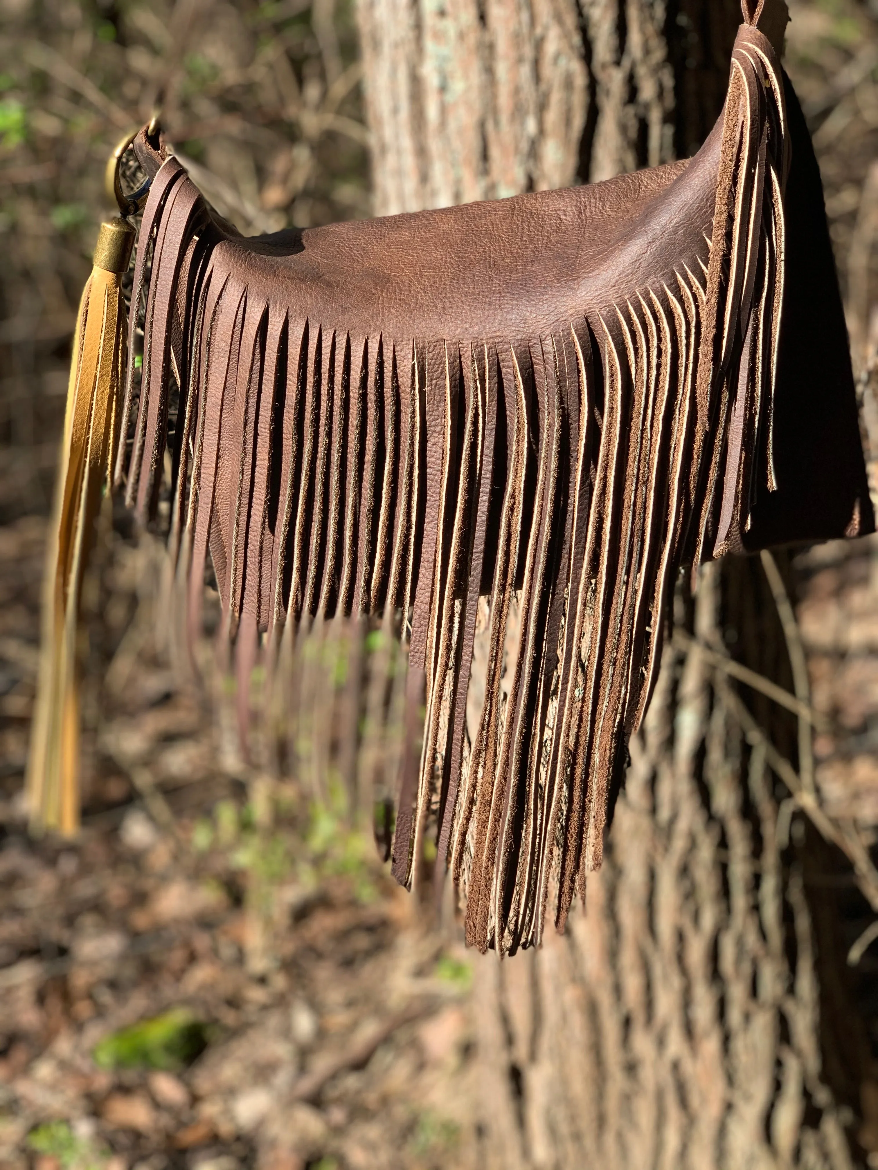 “Marci” Fringe across-Body Leather Bag