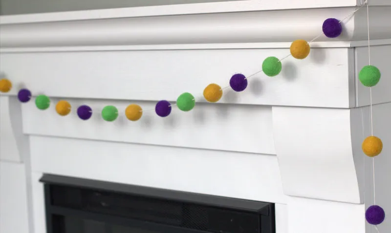 Mardi Gras Felt Ball Garland- Purple Green Golden Yellow