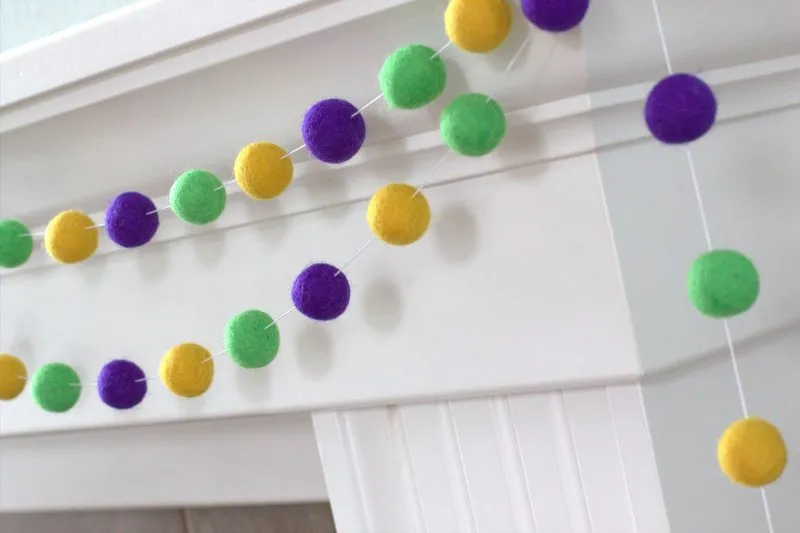 Mardi Gras Felt Ball Garland- Purple Green Golden Yellow