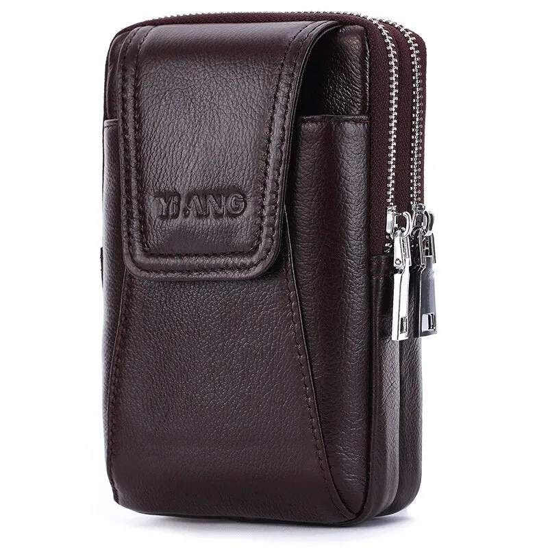 Men Genuine Leather Waist Bag Phone For Outdoor Travel Daily