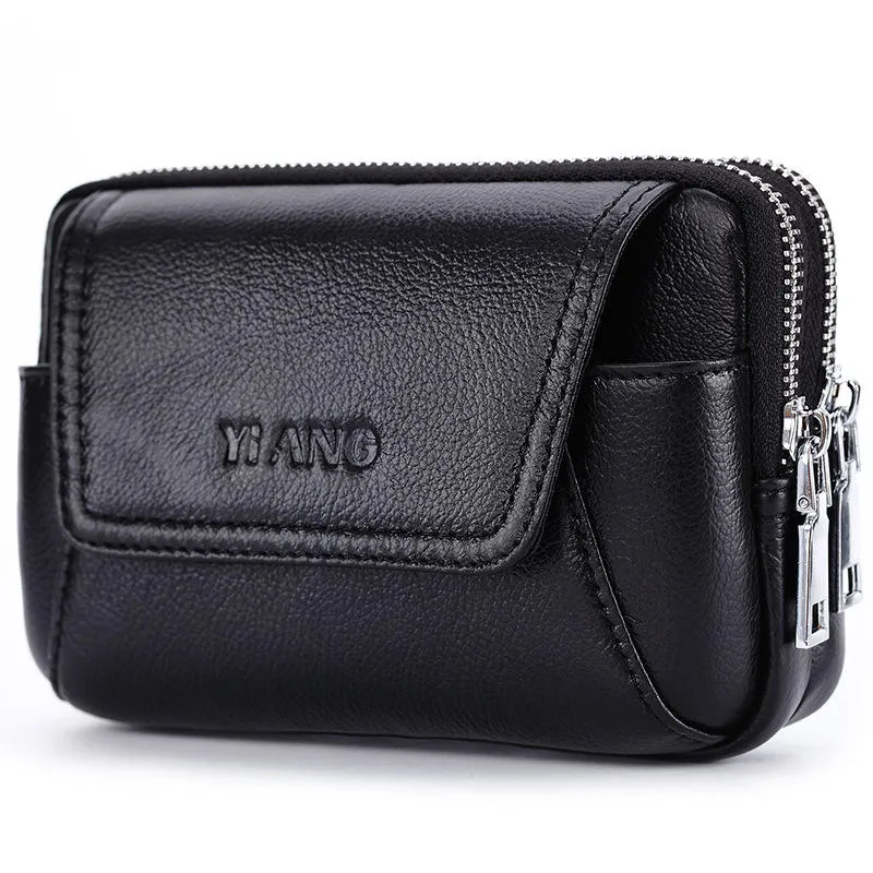 Men Genuine Leather Waist Bag Phone For Outdoor Travel Daily