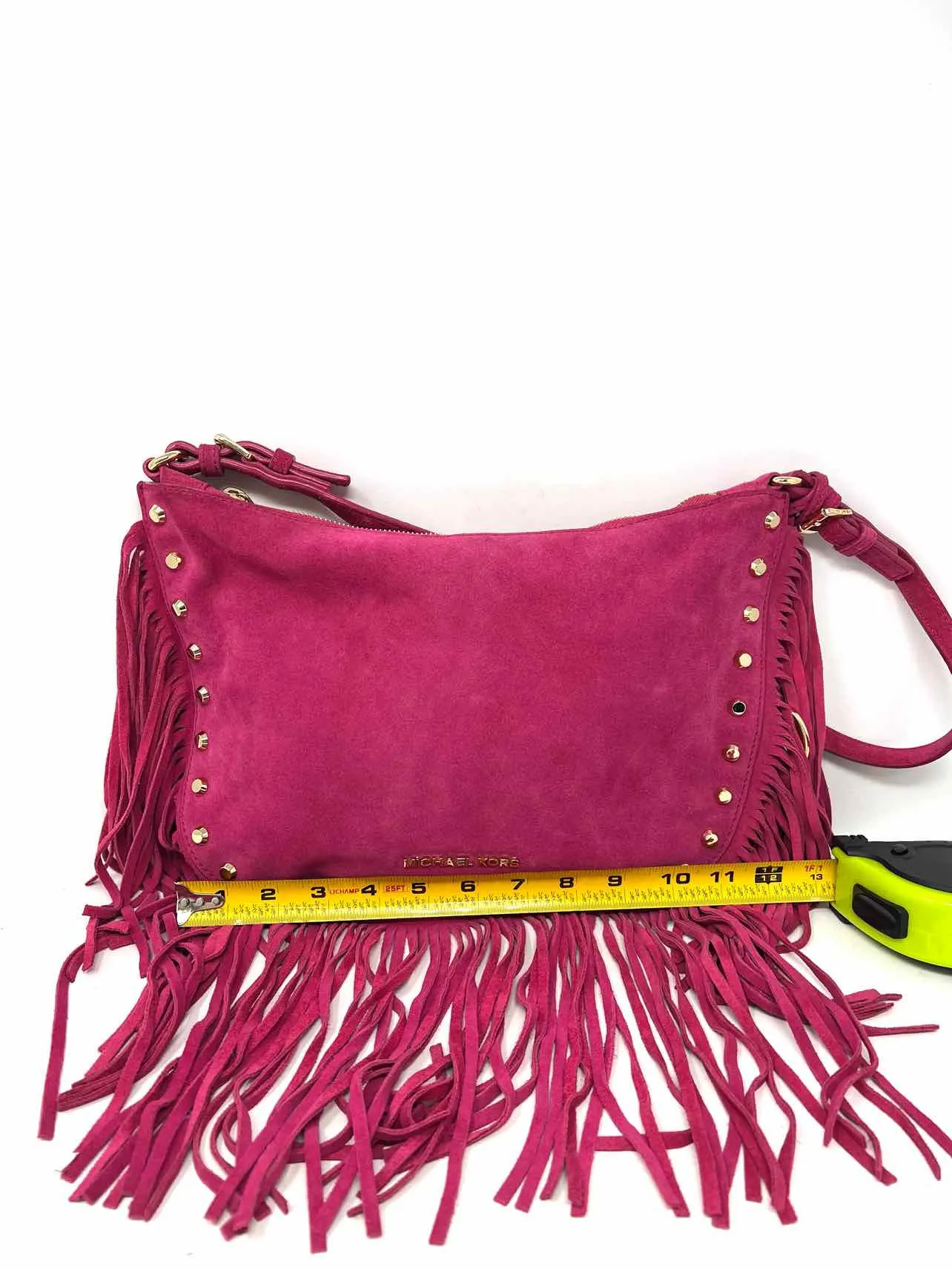 Michael Michael Kors Hot Pink/Gold Shoulder Bag Studded Suede Designer Purse