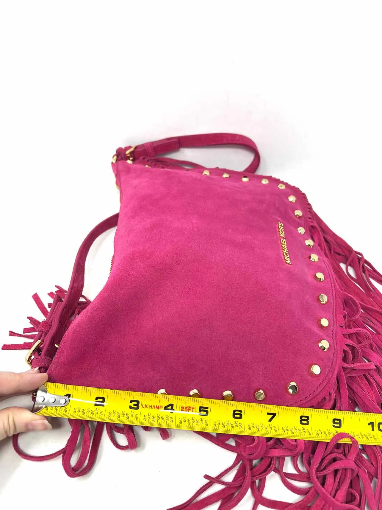 Michael Michael Kors Hot Pink/Gold Shoulder Bag Studded Suede Designer Purse