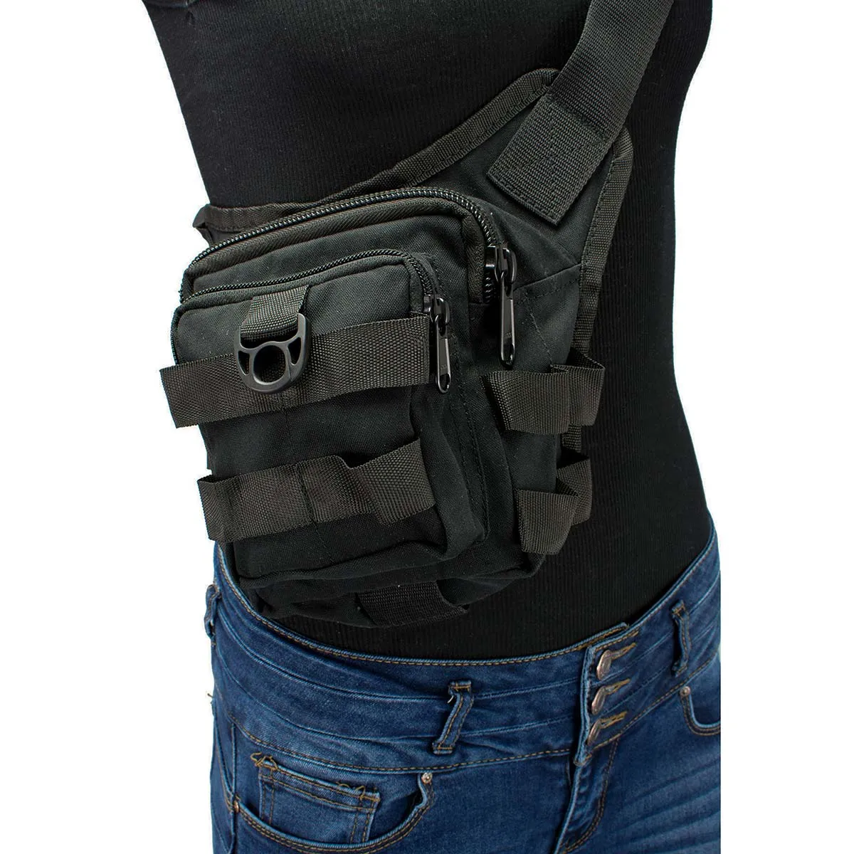 Milwaukee Leather MP8841 Black Textile Conceal and Carry Tactical Thigh Bag with Waist Belt