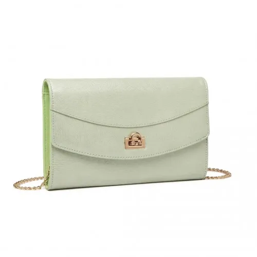 Miss Lulu Elegant Flap Clutch Leather Chain Evening Bag - Green