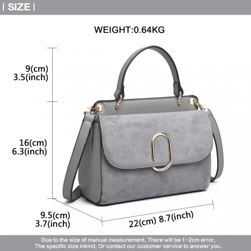 Miss Lulu Grey Stylish Ladies Leather Handbag Shoulder Bag - LB6871