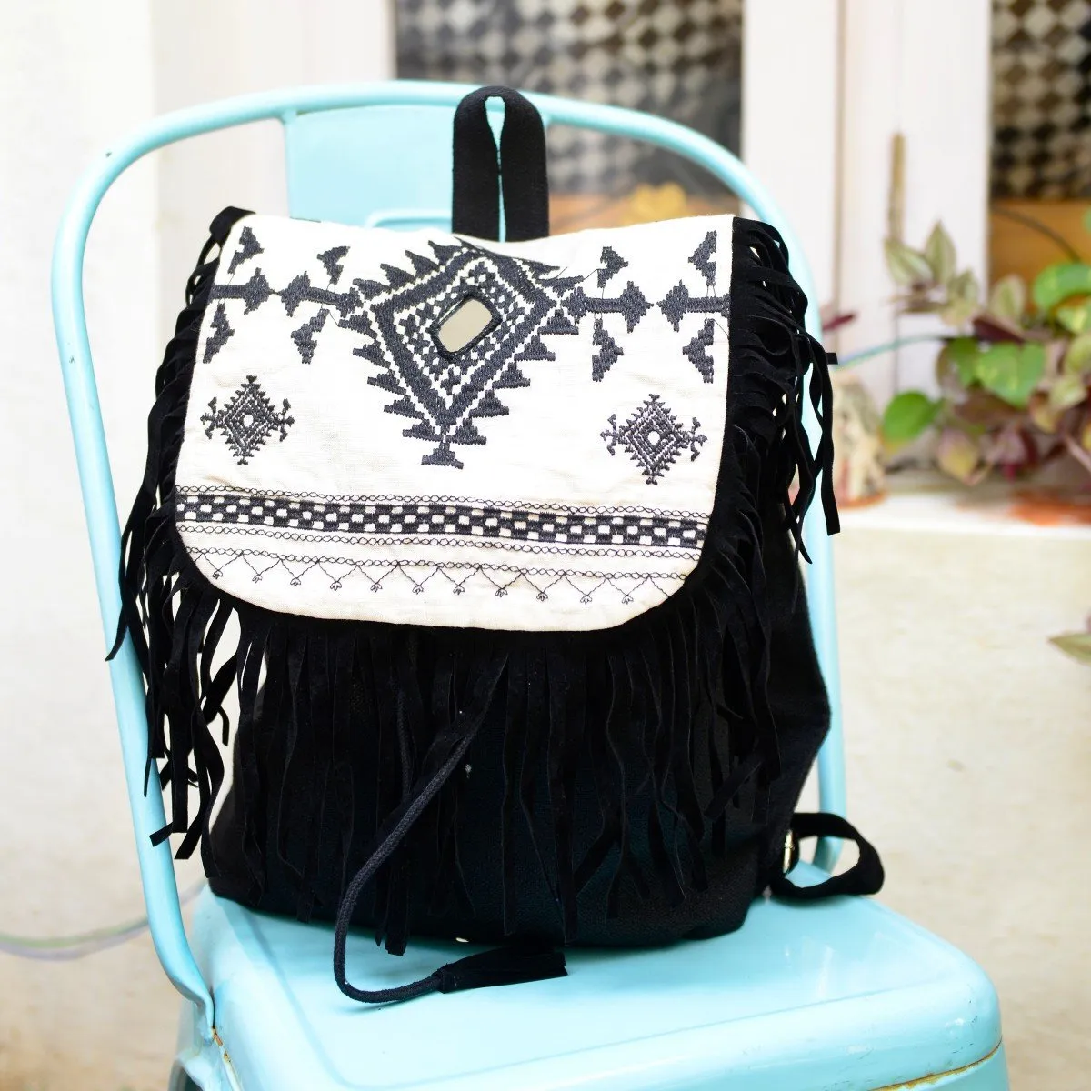 Monochrome Embroidered Backpack