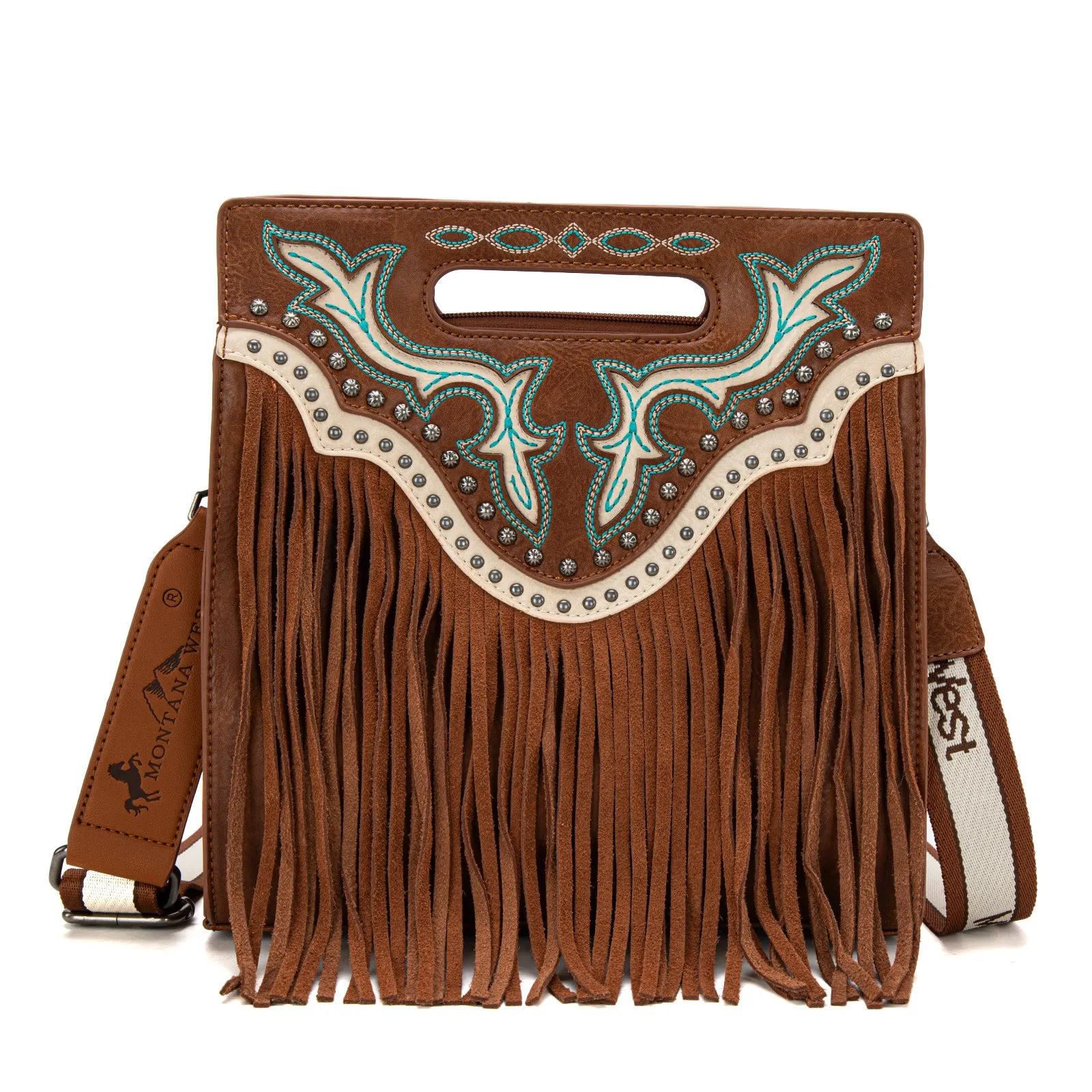 MW1281G-9360  Montana West Fringe Embroidered Concealed Carry Tote/Crossbody - Brown