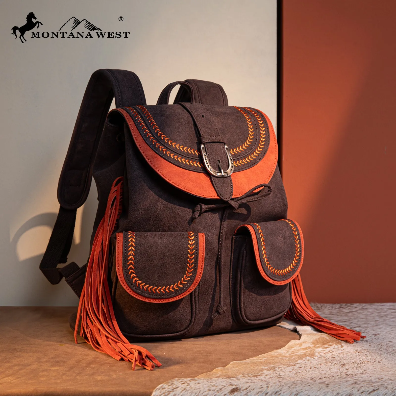 MW1289-9110 Montana West Fringe Buckle Collection Backpack