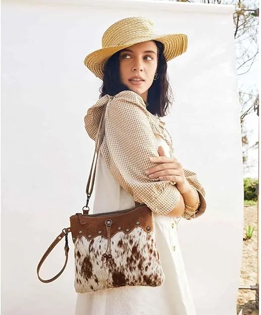 Myra Bag Small Zip Top Brown Cow