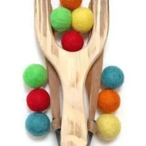 Natural Wood Slingshot with Felt Wool Balls