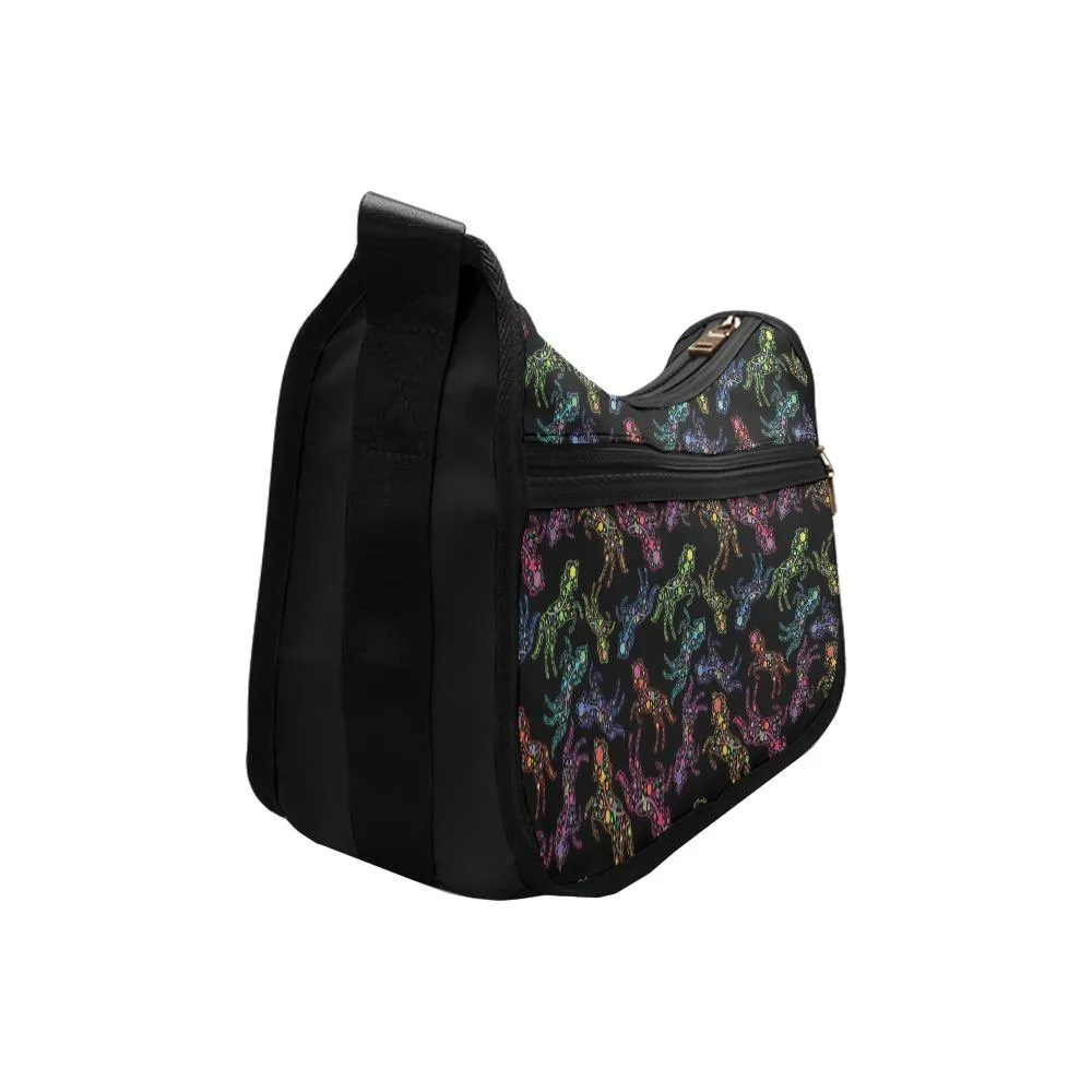 Neon Floral Horses Crossbody Bags