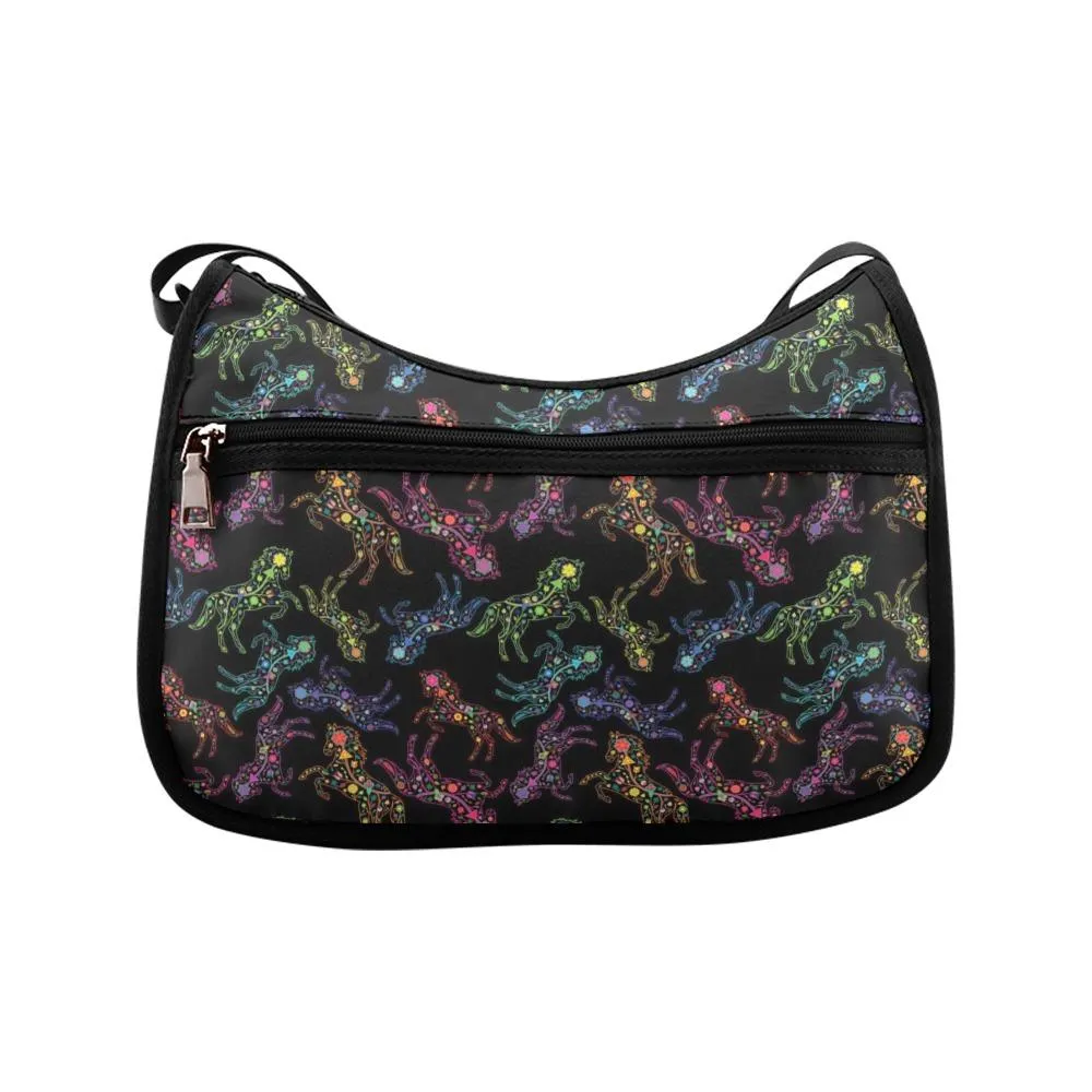 Neon Floral Horses Crossbody Bags