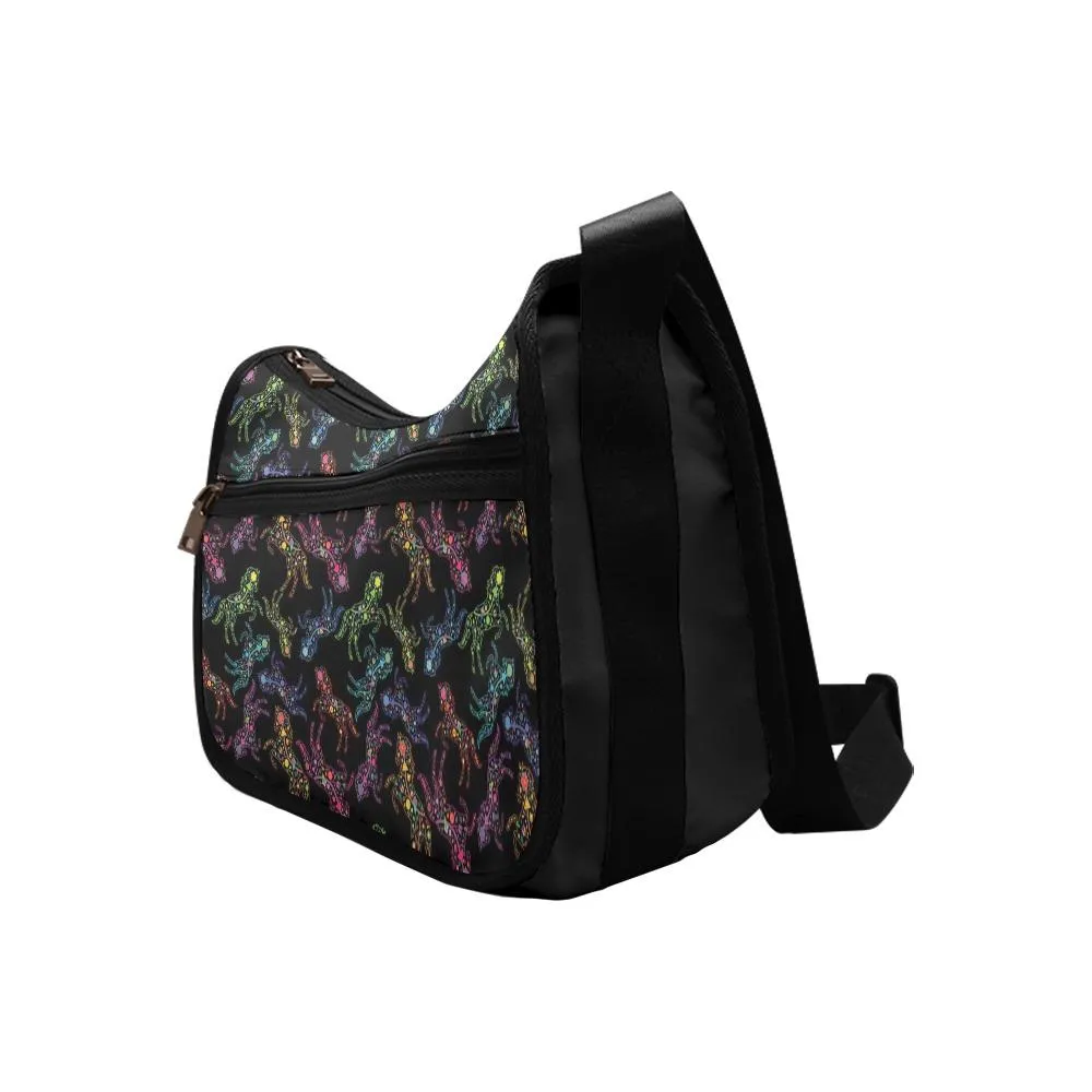 Neon Floral Horses Crossbody Bags