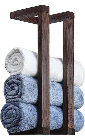 ODEJIA 18.8" Wall-Mounted Wooden Towel Rack with Installation Tool – Pine Towel Holder & Blanket Shelf (Brown)