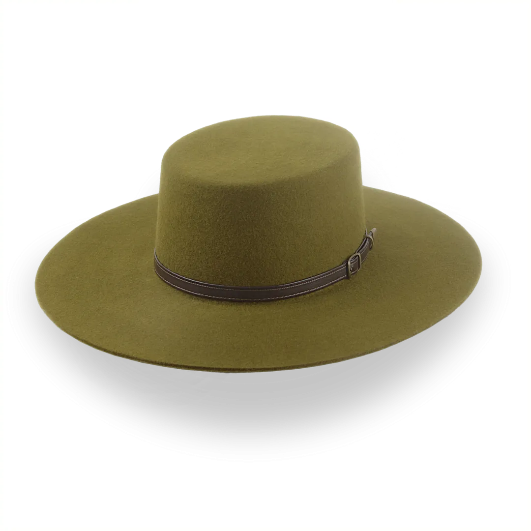 Olive Green Flat Cowboy Hat In Premium Wool Felt | The Galloper