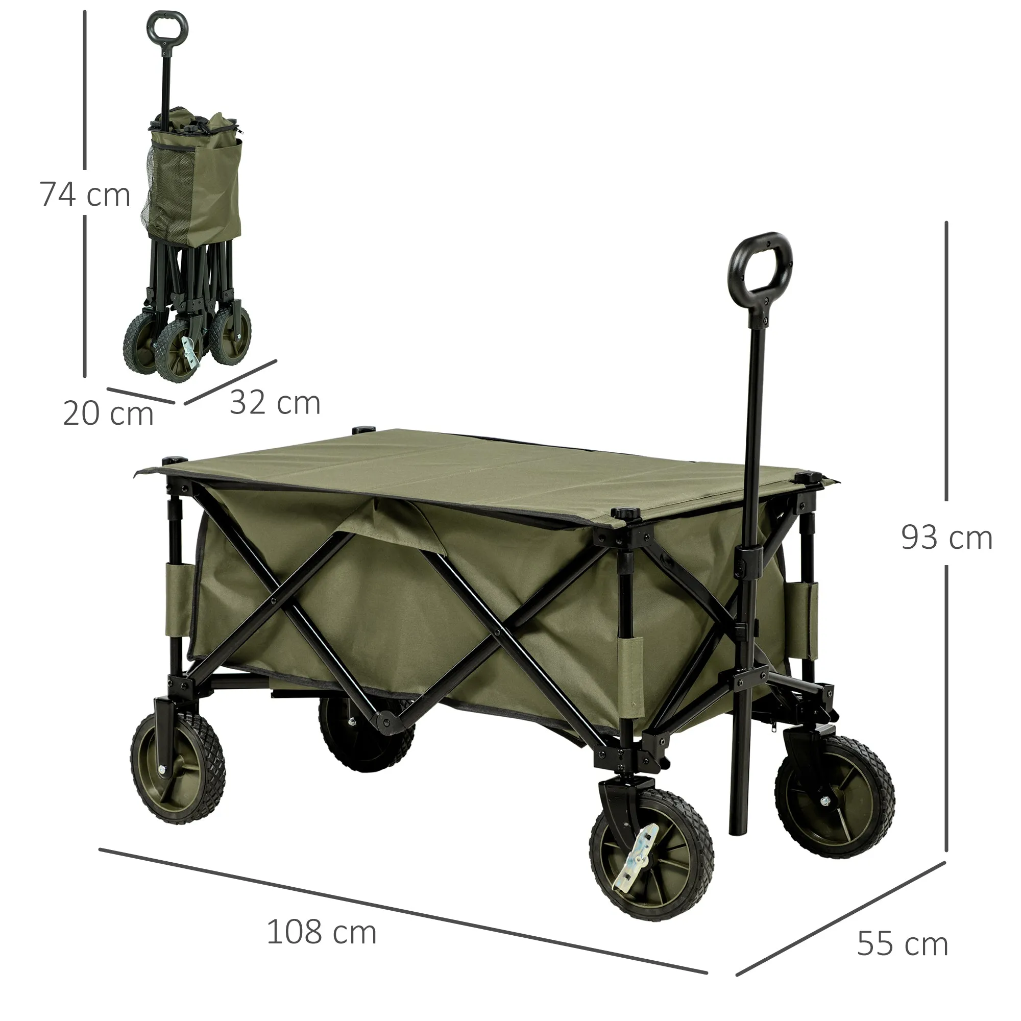 Outsunny Folding Wagon Garden Cart Collapsible Camping Trolley for Outdoor