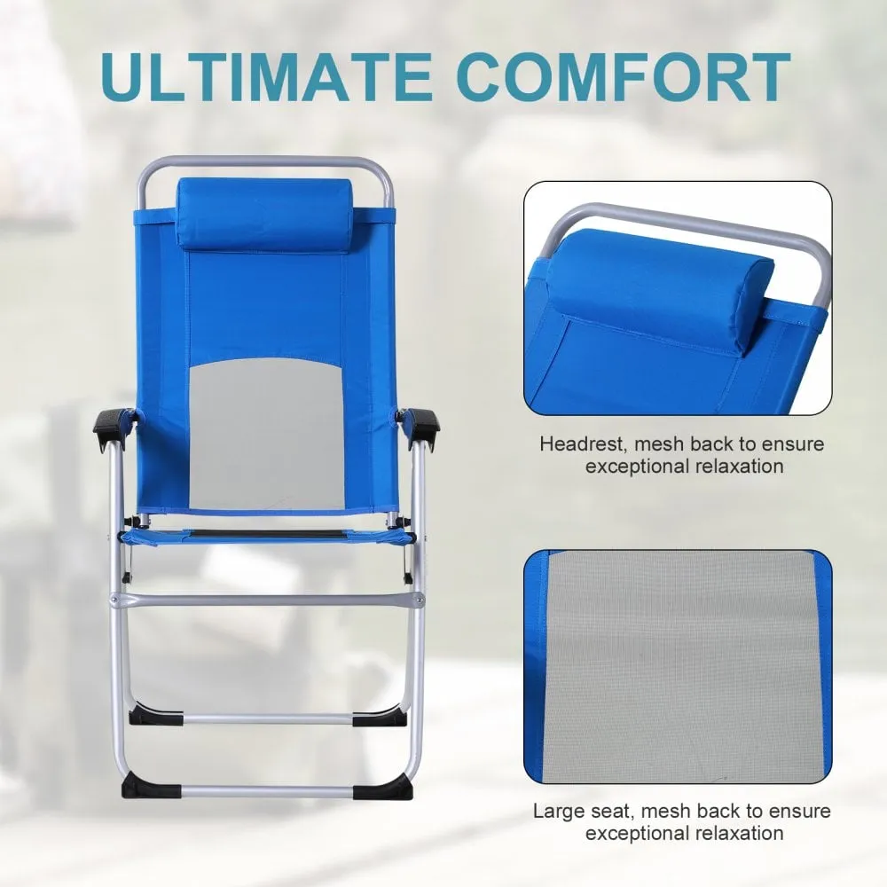 Outsunny Metal Frame 3-Position Adjustable Outdoor Garden Chair w/ Headrest Blue