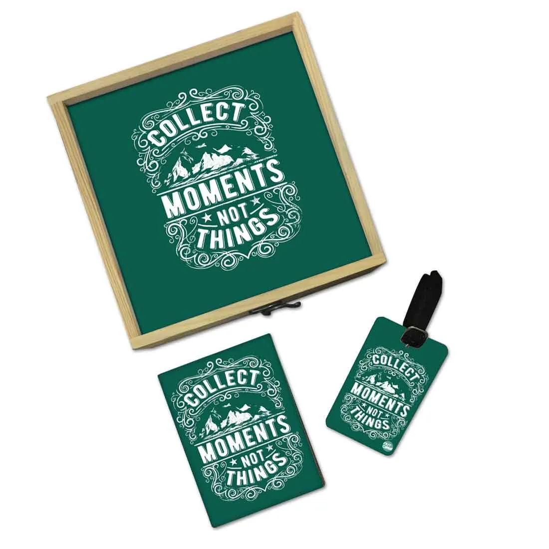 Passport Cover Luggage Tag Wooden Gift Box Set - Collect Moments