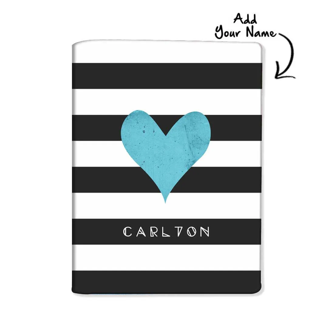 Personalized Passport Cover With Name Suitcase Tag - Blue Heart with Black Strips