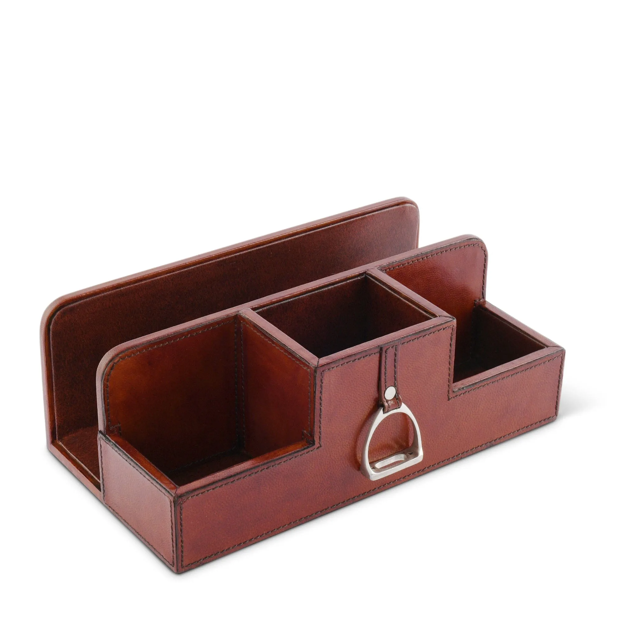 Premium Genuine Leather Stirrup Desk Organizer for Office