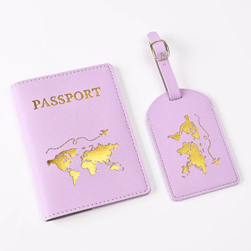 Pu Leather Bronzing Design Passport Holder Luggage Tag Suit Passport Case