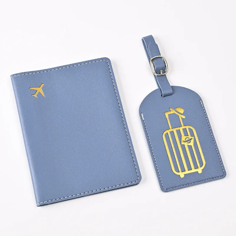 Pu Leather Bronzing Design Passport Holder Luggage Tag Suit Passport Case