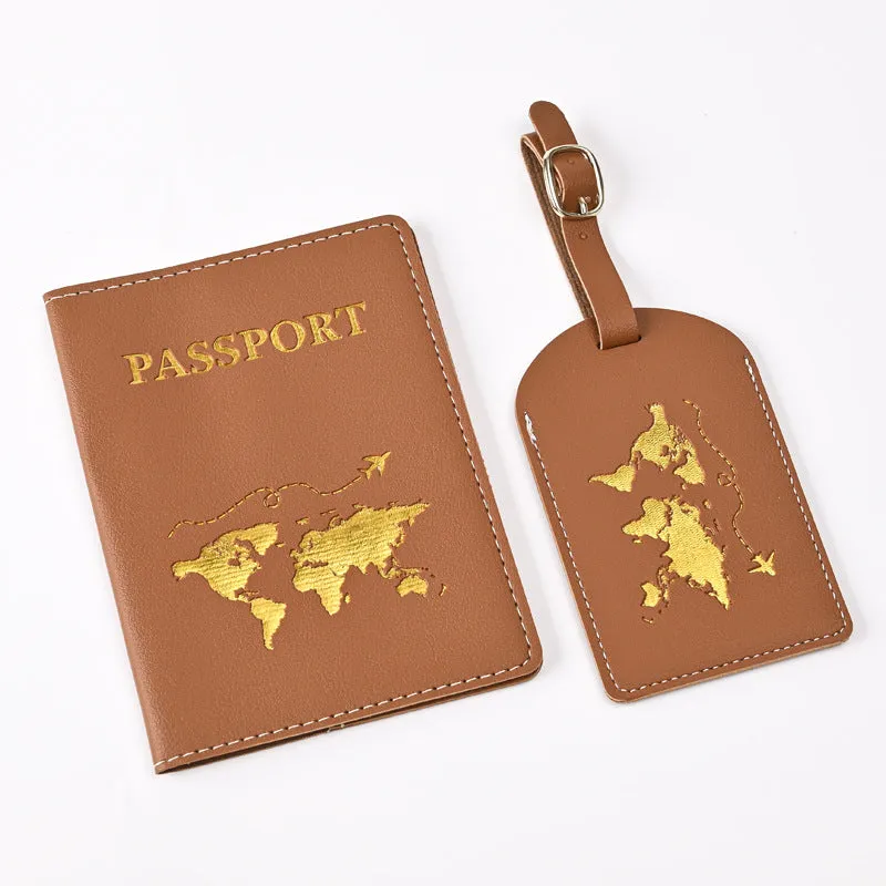 Pu Leather Bronzing Design Passport Holder Luggage Tag Suit Passport Case