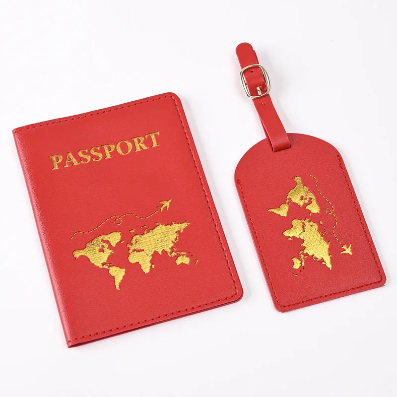 Pu Leather Bronzing Design Passport Holder Luggage Tag Suit Passport Case