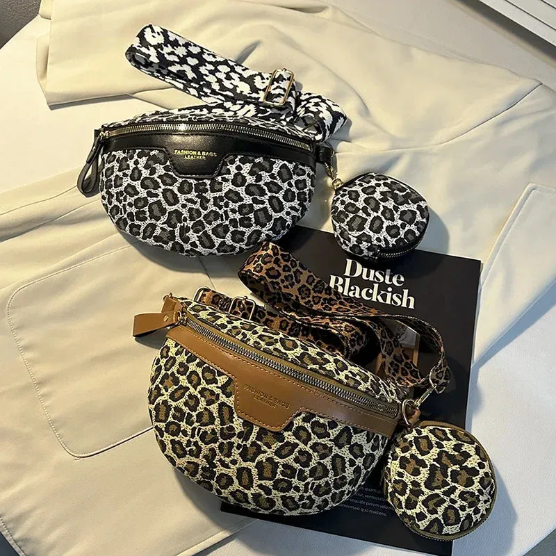 Retro Leopard Print Casual Chest Pack Waist Bags