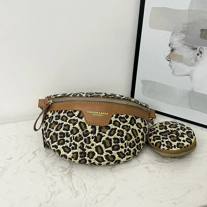 Retro Leopard Print Casual Chest Pack Waist Bags