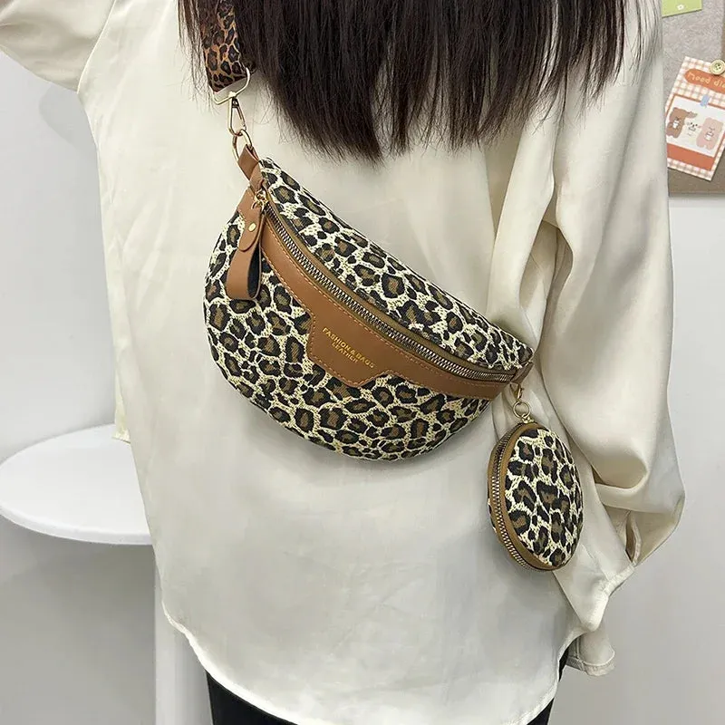 Retro Leopard Print Casual Chest Pack Waist Bags