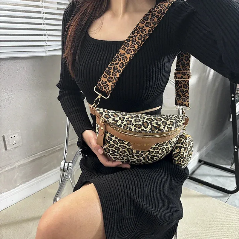 Retro Leopard Print Casual Chest Pack Waist Bags