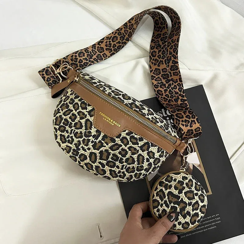 Retro Leopard Print Casual Chest Pack Waist Bags