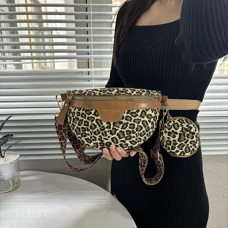 Retro Leopard Print Casual Chest Pack Waist Bags