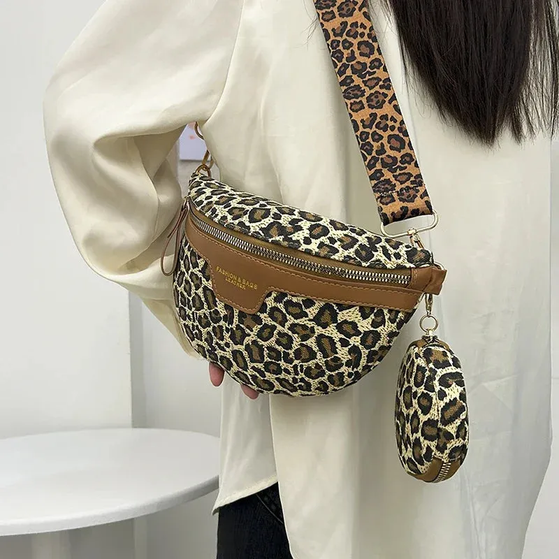 Retro Leopard Print Casual Chest Pack Waist Bags