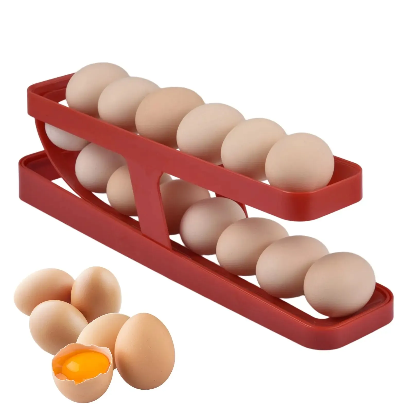 Roll-down refrigerator egg dispenser; Egg Rack Holder Storage Box; Egg Basket Container Organizer