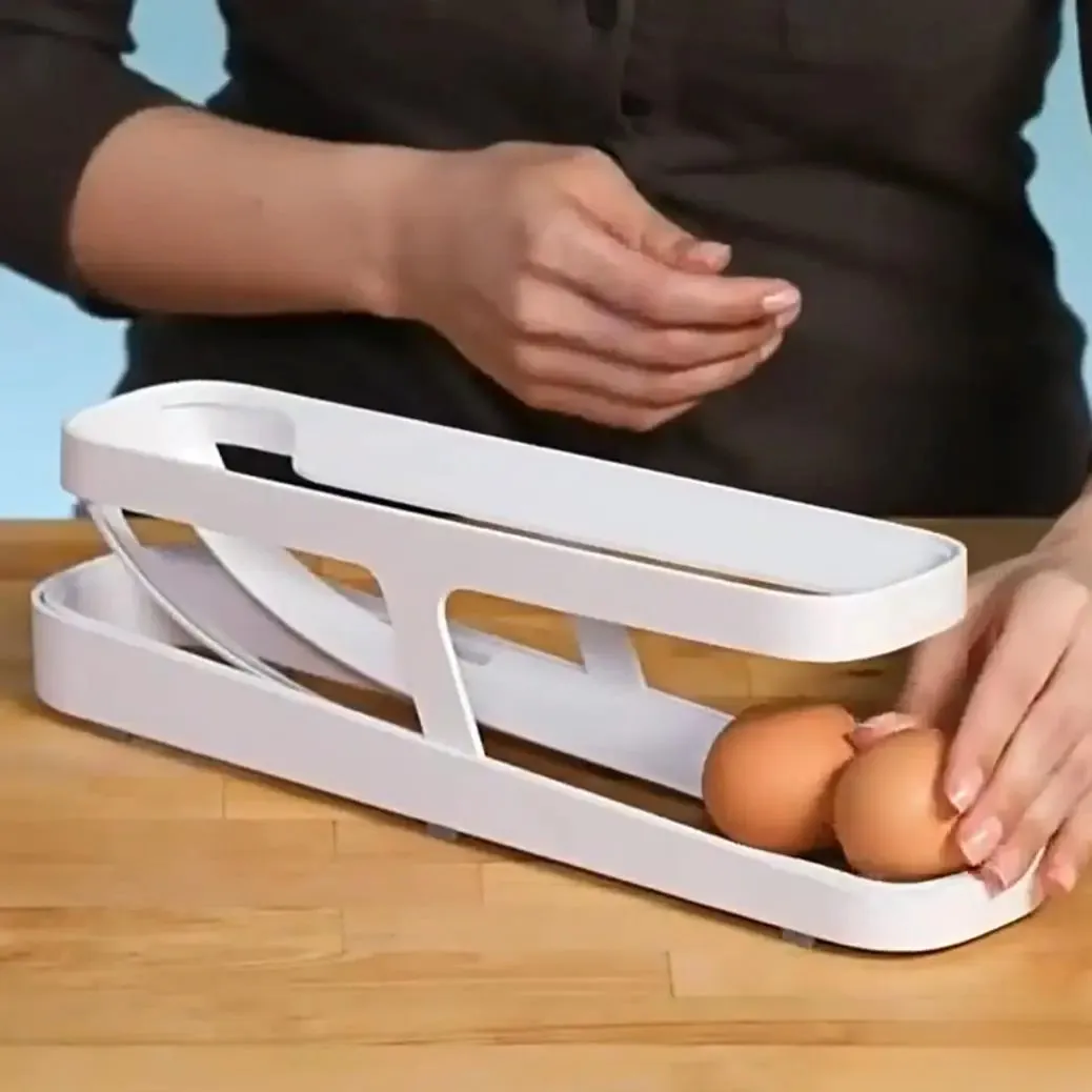 Roll-down refrigerator egg dispenser; Egg Rack Holder Storage Box; Egg Basket Container Organizer