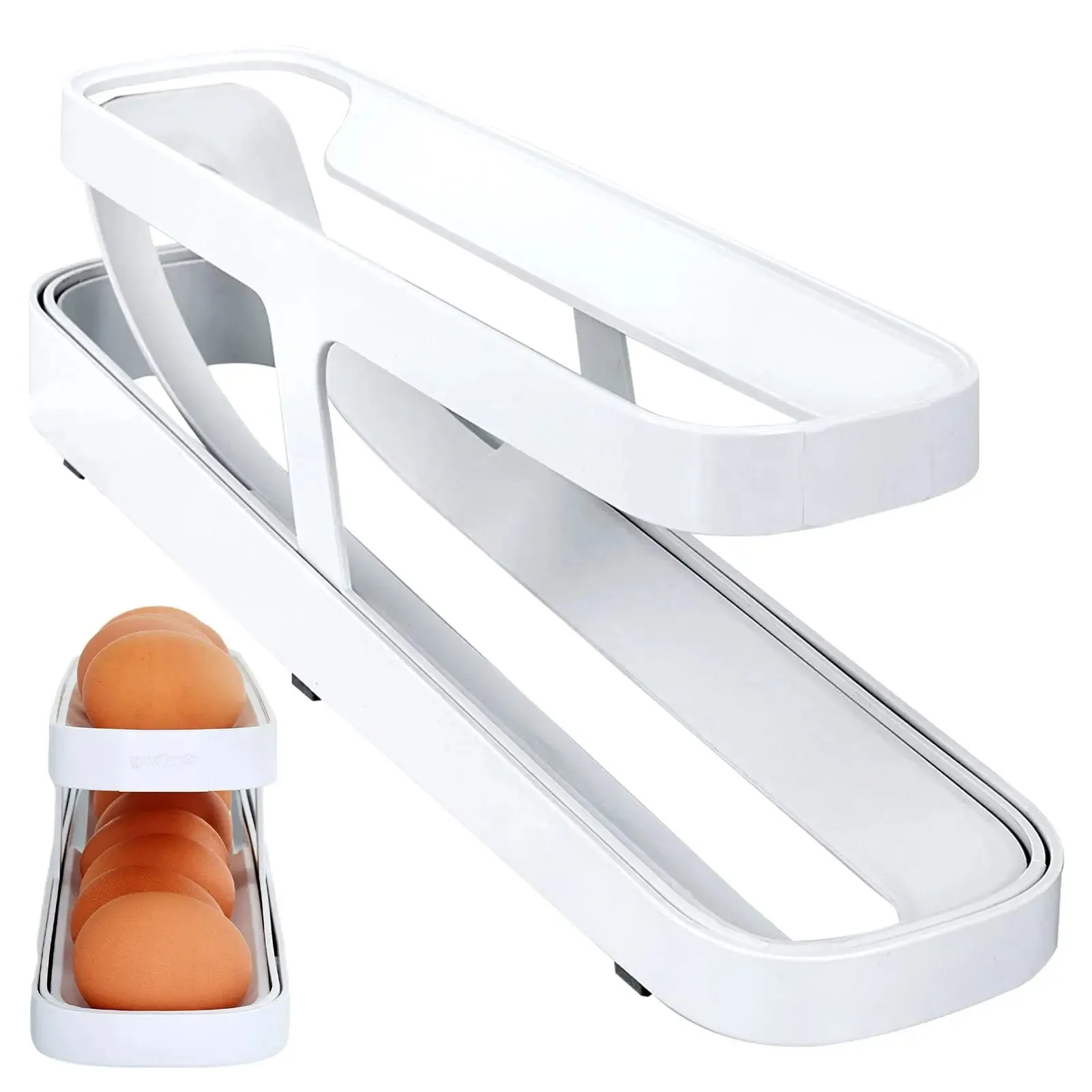 Roll-down refrigerator egg dispenser; Egg Rack Holder Storage Box; Egg Basket Container Organizer