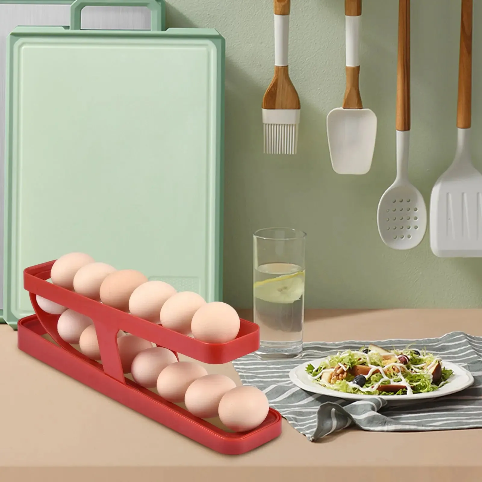 Roll-down refrigerator egg dispenser; Egg Rack Holder Storage Box; Egg Basket Container Organizer