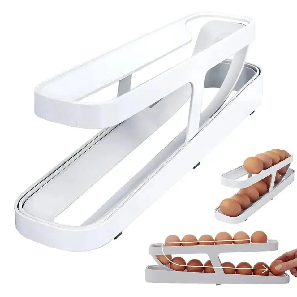 Roll-down refrigerator egg dispenser; Egg Rack Holder Storage Box; Egg Basket Container Organizer