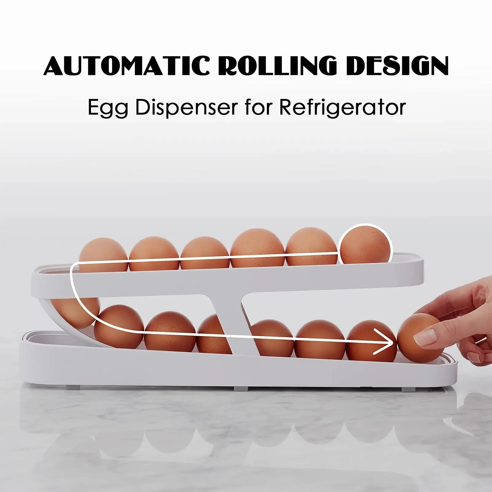 Roll-down refrigerator egg dispenser; Egg Rack Holder Storage Box; Egg Basket Container Organizer