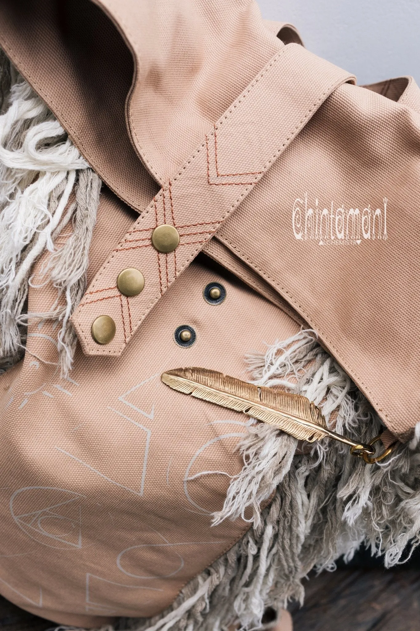 Rolltop Boho Canvas Backpack for Women with Linen Fringes ∆ Roll Top Laptop Backpack / Beige