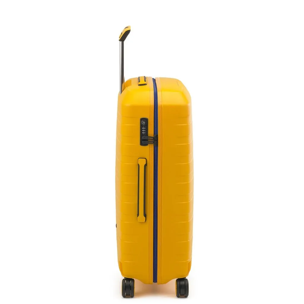 Roncato Box Young Medium 69cm Hardsided Spinner Suitcase Mustard Blue Sole