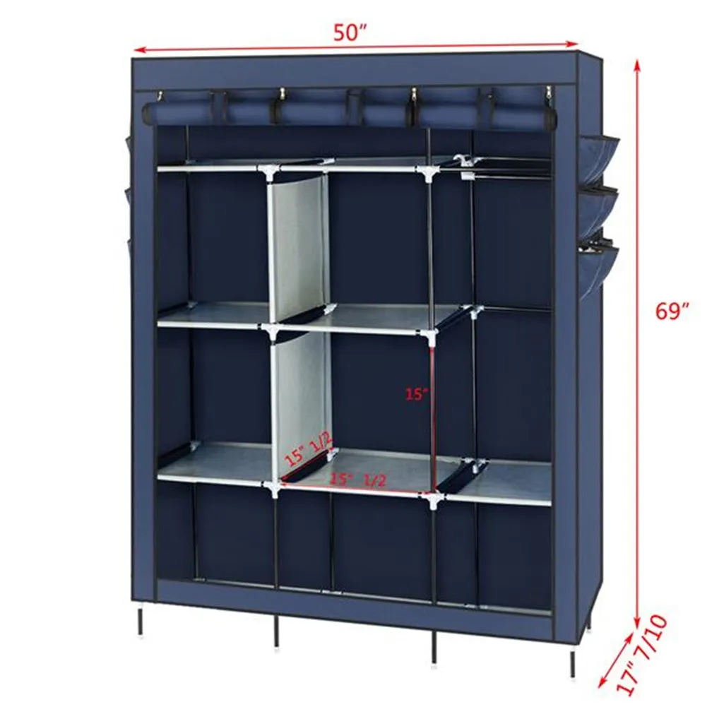 RONSHIN 69" Clothing Organizer Wardrobe Storage Closet Clothes Portable Wardrobe Navy Blue