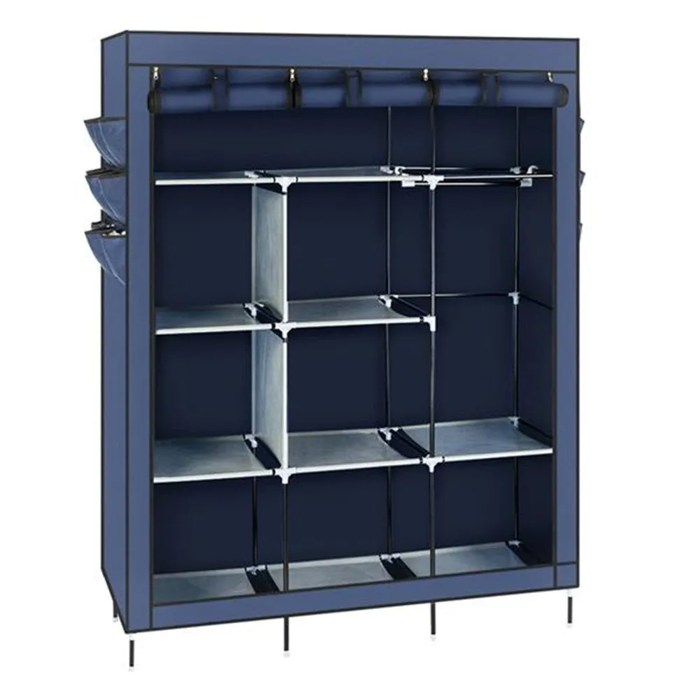 RONSHIN 69" Clothing Organizer Wardrobe Storage Closet Clothes Portable Wardrobe Navy Blue