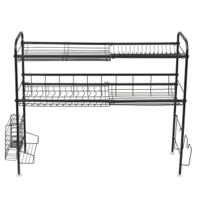 RONSHIN Single Layer Bowl Rack Shelf Dish Drainer 90cm Inner Length Kitchen Organizer Black