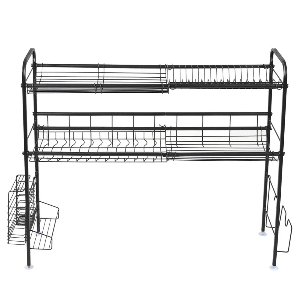 RONSHIN Single Layer Bowl Rack Shelf Dish Drainer 90cm Inner Length Kitchen Organizer Black