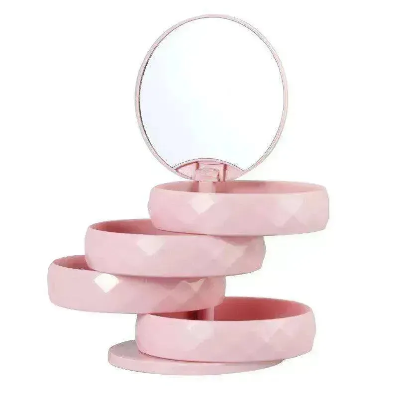 Rotating Multi layer Flannel Belt Mirror Jewelry Box