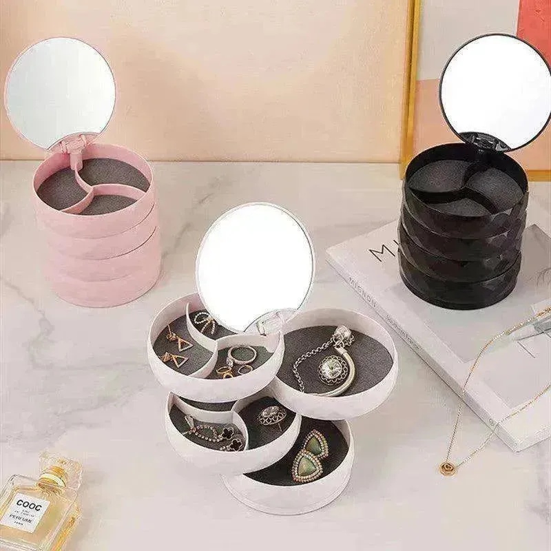 Rotating Multi layer Flannel Belt Mirror Jewelry Box